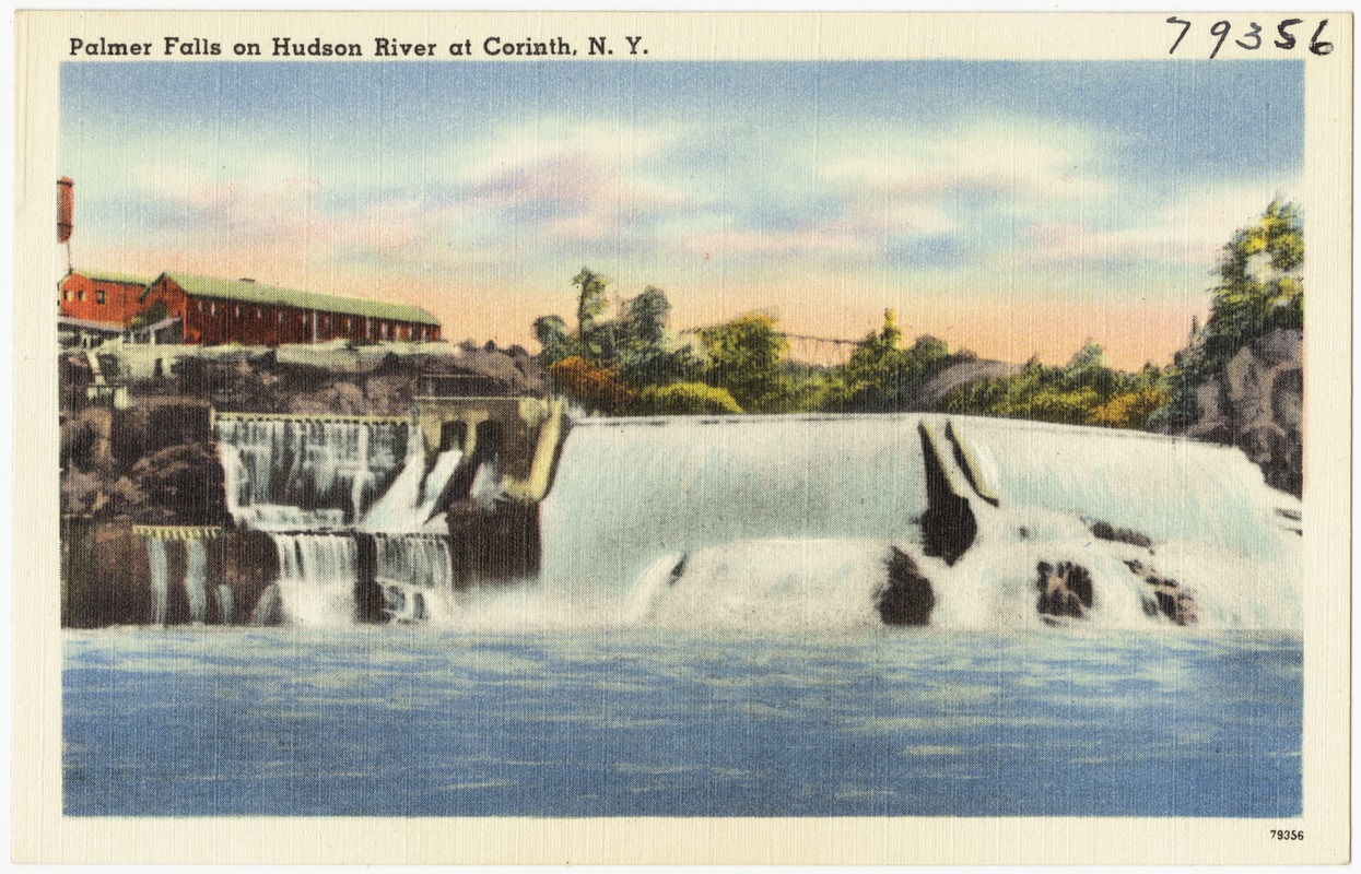 Palmer_Falls,_Corinth_NY Old time postcard photo of Palmer Falls on the Hudson River in Corinth, NY